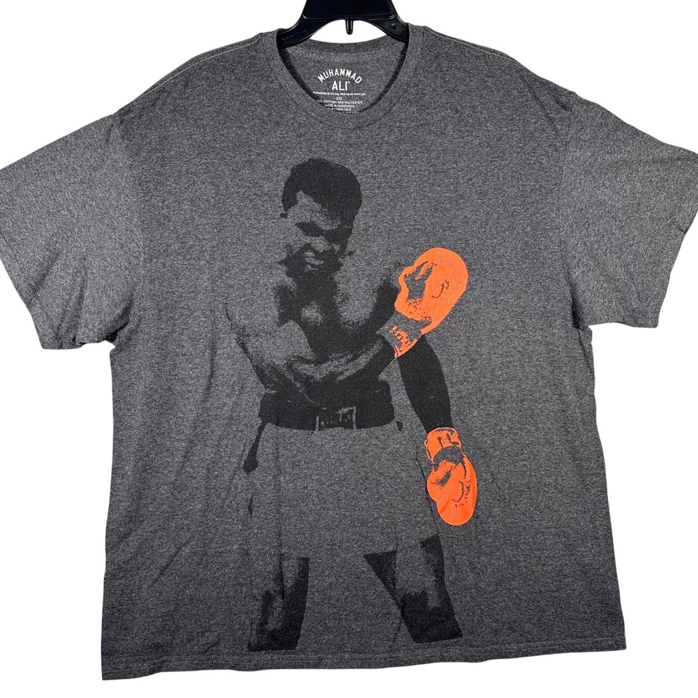 Muhammad Ali‎ Graphic Shirt Mens XXL Gray Orange Boxing Gloves Short Sleeve Tee